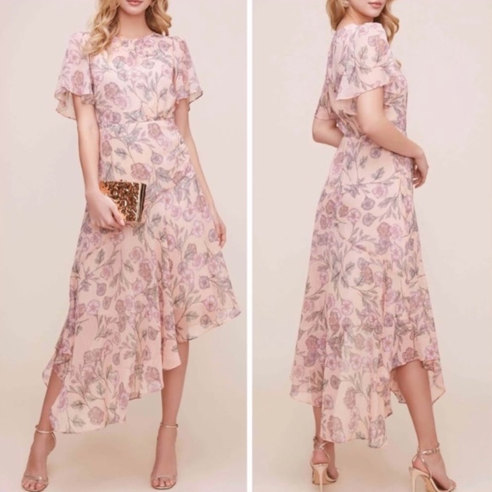 ASTR the Label Asymmetrical Pink Garden Floral Dress
